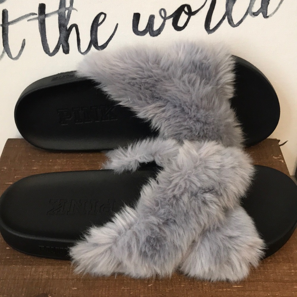 Victoria’s Secret Pink Periwinkle Fuzzy Slippers